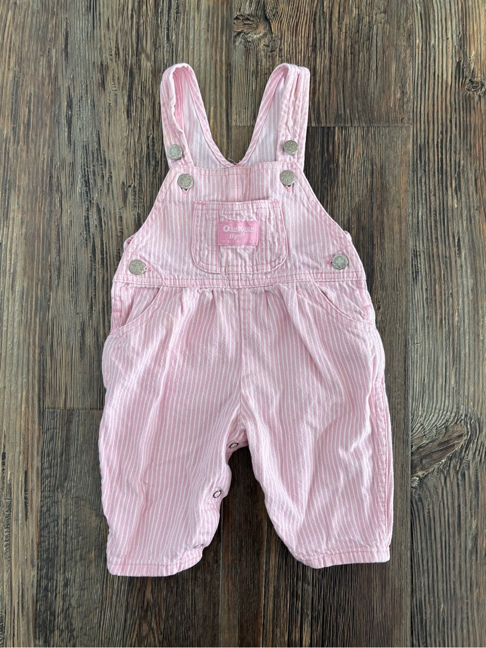 Vintage OshKosh B'gosh Vestbak Pink White Pinstripe Overalls Bibs Baby 3/6 Mos